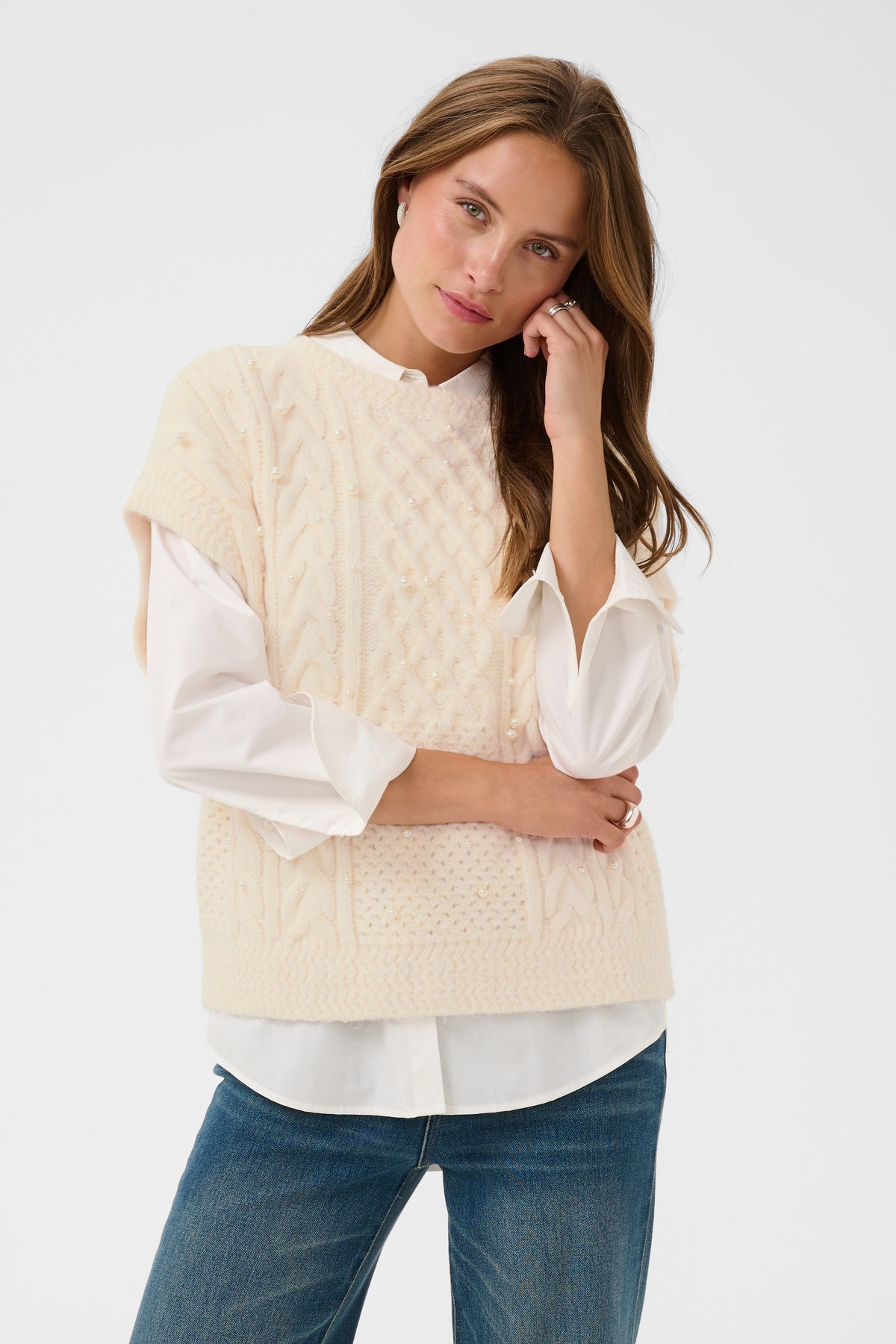 Saint Tropez Uwena Knit gilet - Seedpearl melange - Saint Tropez