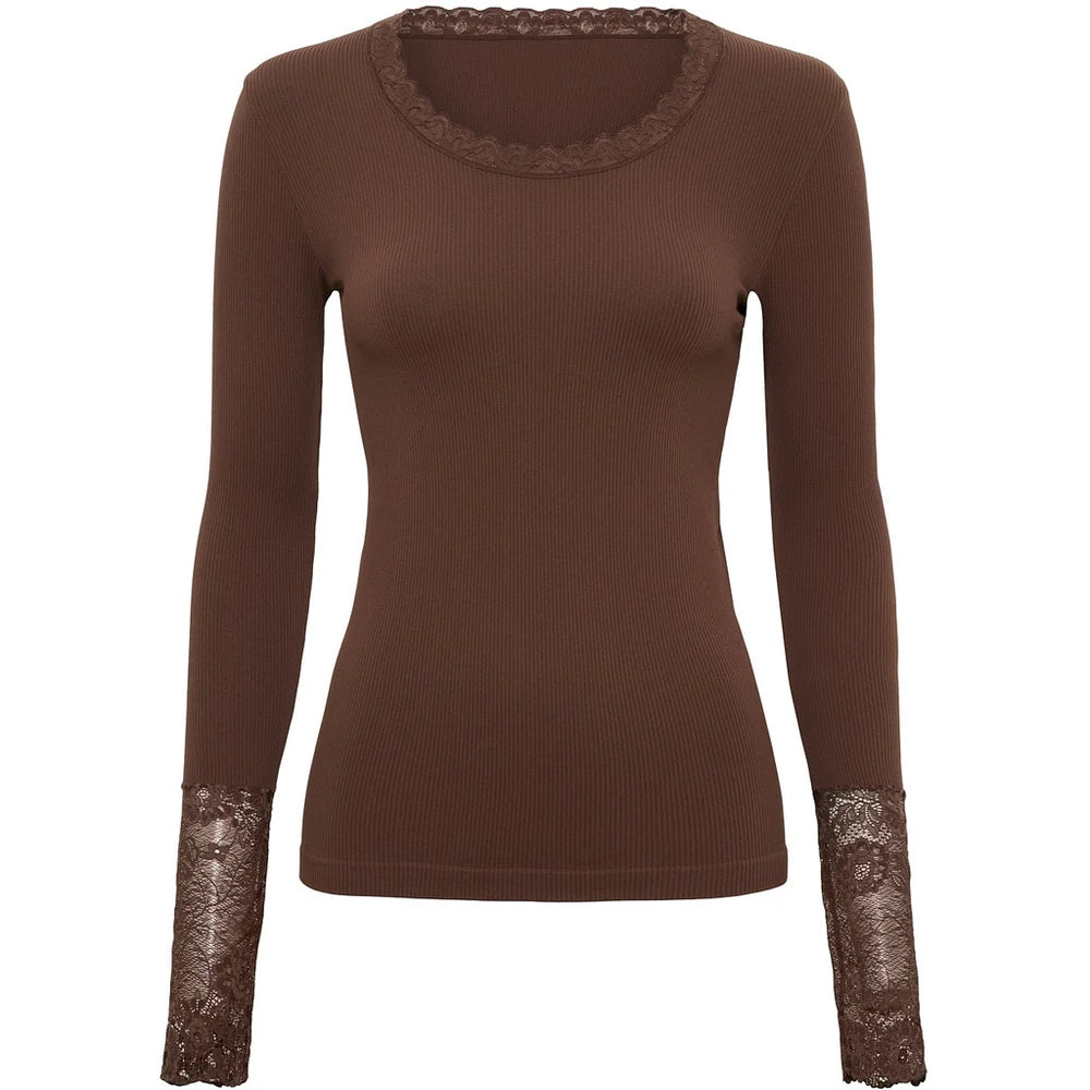 Tim&Simonson Frida shirt lace Bruin - Tim & Simonsen