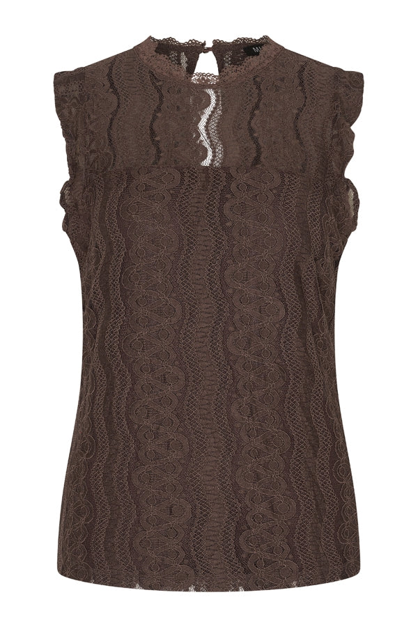 mi piace top mouwloos kant Espresso - Mi Piace